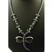Green Aventurine Beads Hematite Dragonfly Pendant Chain Choker Necklace